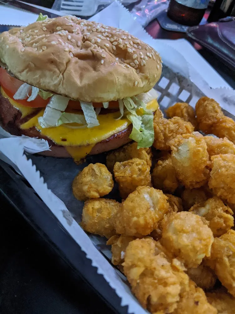 Fried Bologna Sandwich and Tator Tots